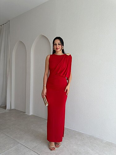 GLARE Maxi Elbise 3740 - Kırmızı - Mooi Butik