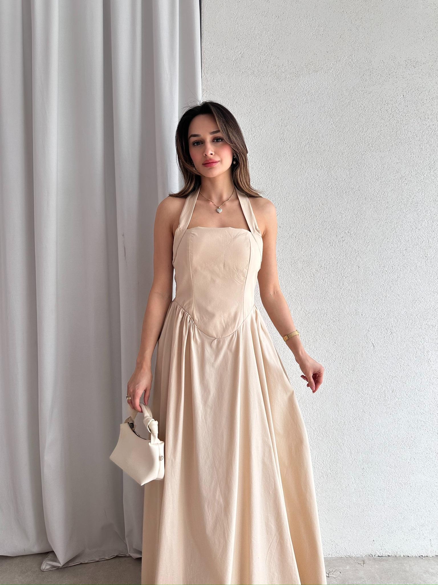 GOLDİE Maxi Elbise 7462 - Krem