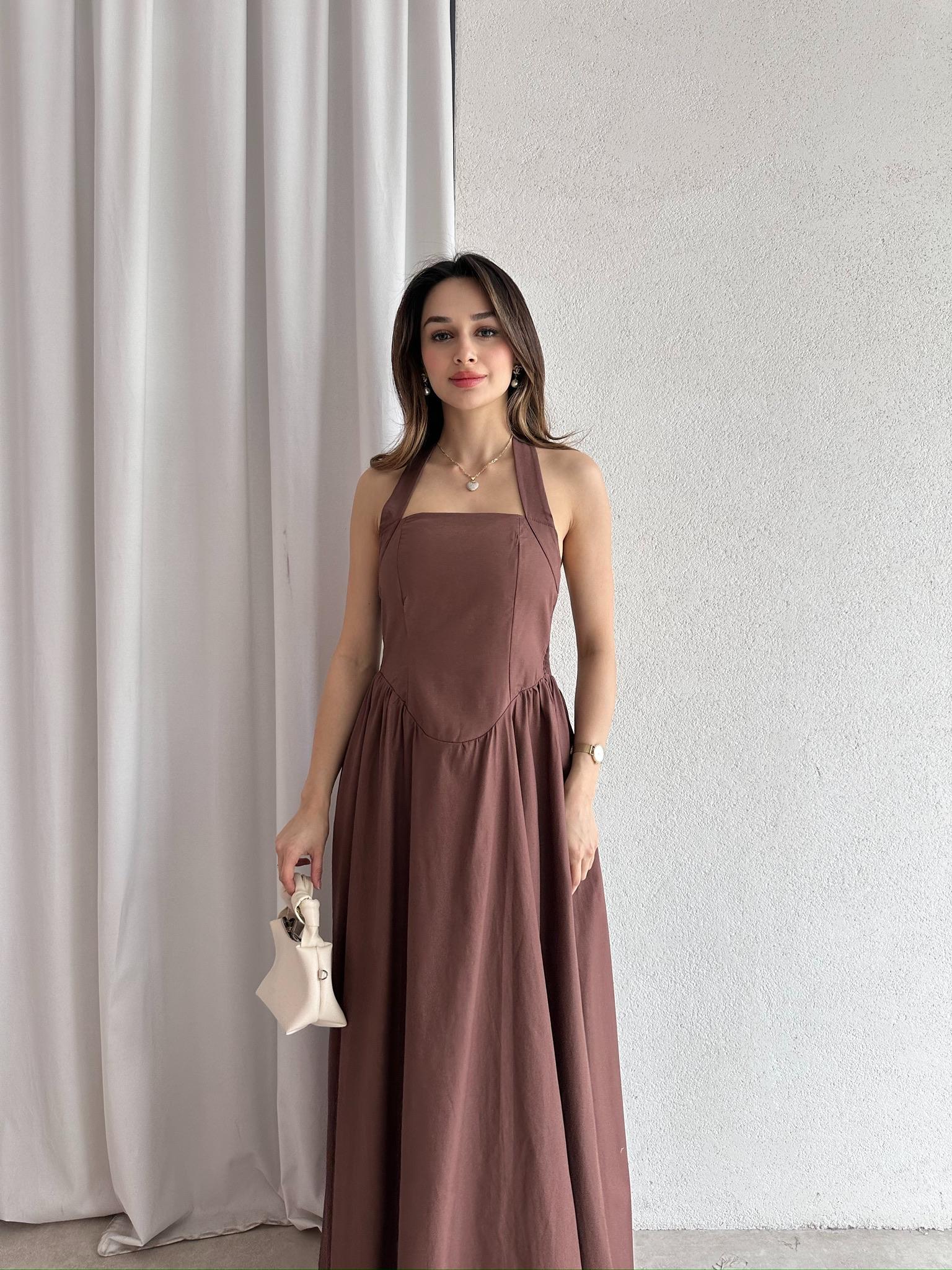 GOLDİE Maxi Elbise 7462 - Acı Kahve