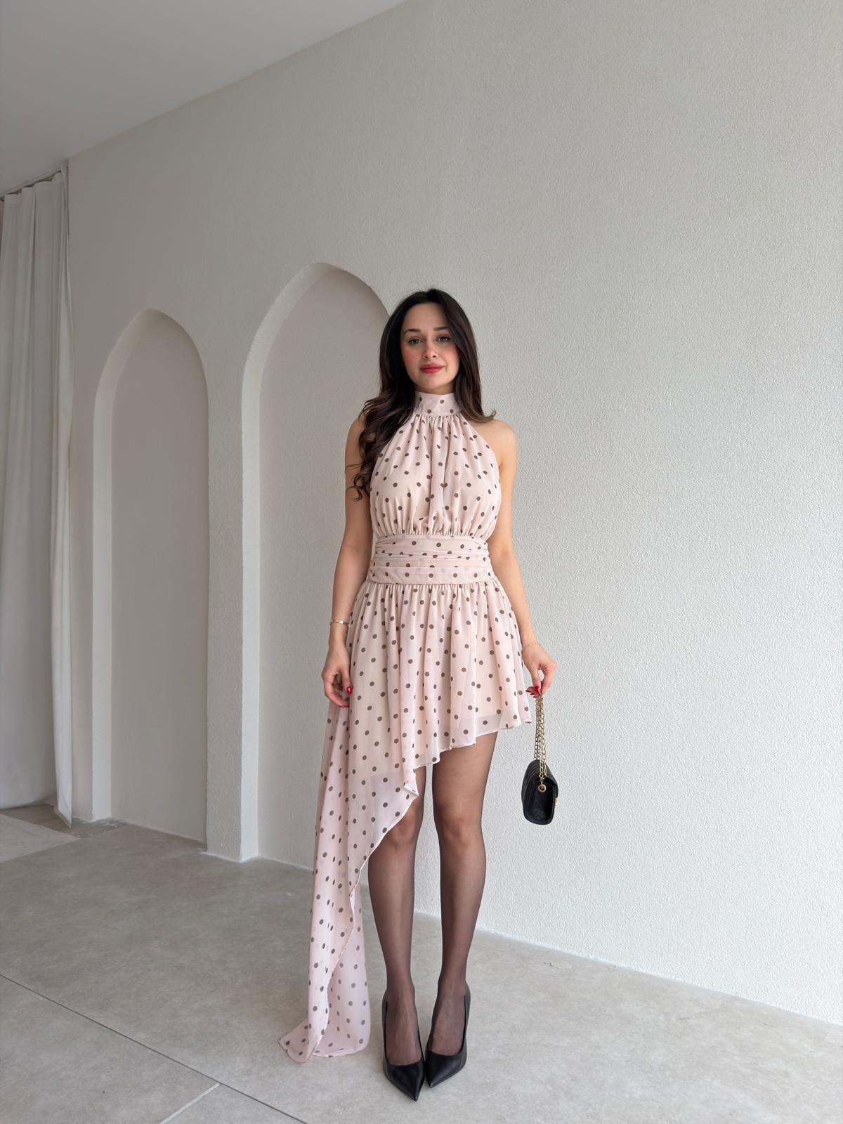 GOMEZ Puantiyeli Mini Elbise 5466 - Pudra