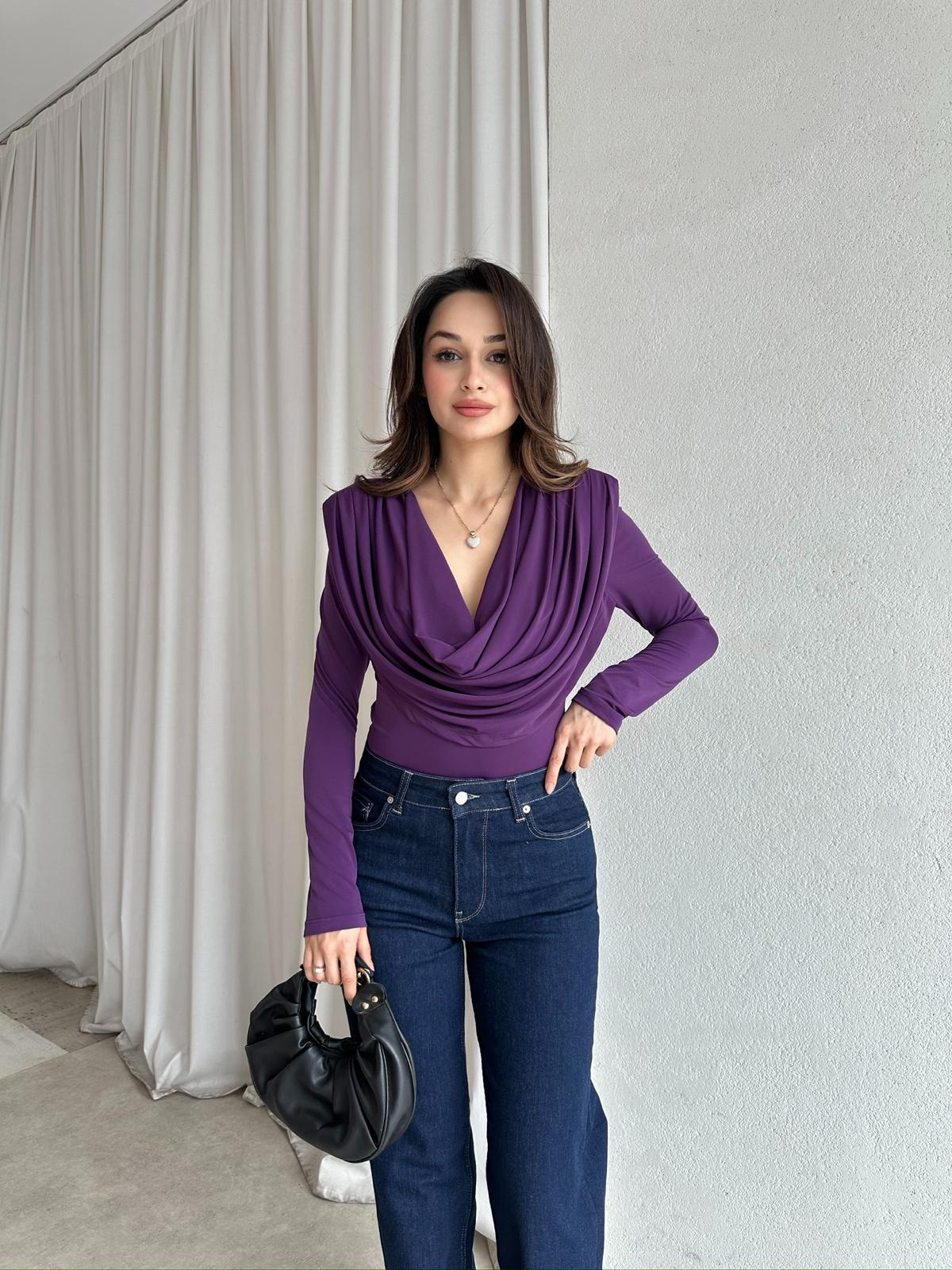 GOSSİP Dökümlü Bluz 8326 - Mor