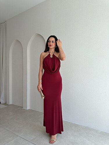 GUİDO Degaje Maxi Elbise 4014 - Bordo - Mooi Butik