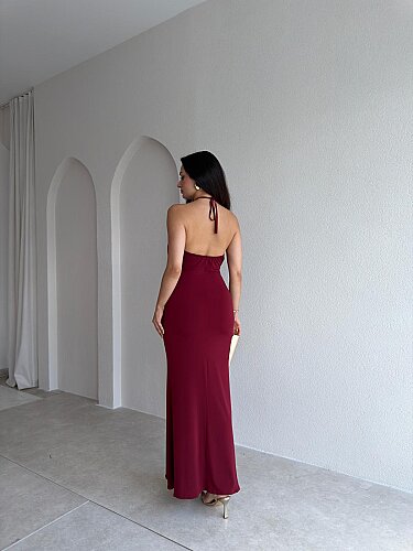 GUİDO Degaje Maxi Elbise 4014 - Bordo - 3