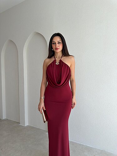 GUİDO Degaje Maxi Elbise 4014 - Bordo - 2