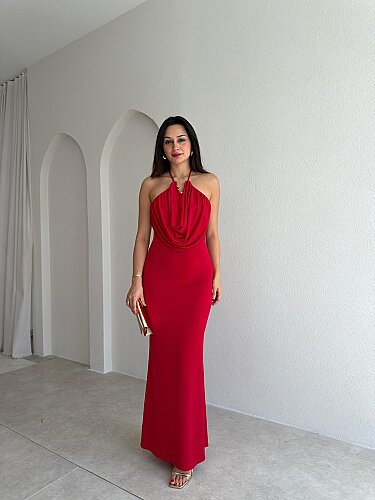 GUİDO Degaje Maxi Elbise 4014 - Kırmızı - Mooi Butik