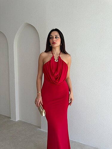 GUİDO Degaje Maxi Elbise 4014 - Kırmızı - 2