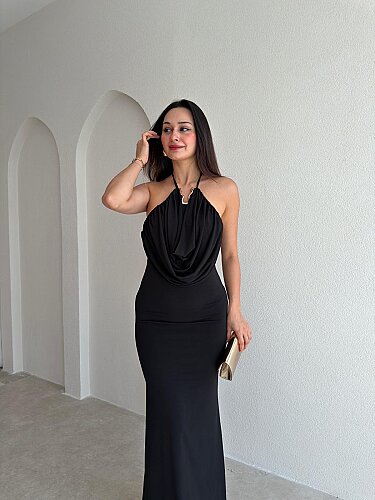 GUİDO Degaje Maxi Elbise 4014 - Siyah - 2