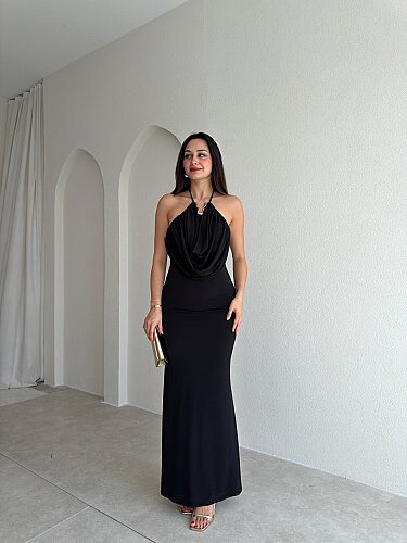 GUİDO Degaje Maxi Elbise 4014 - Siyah 