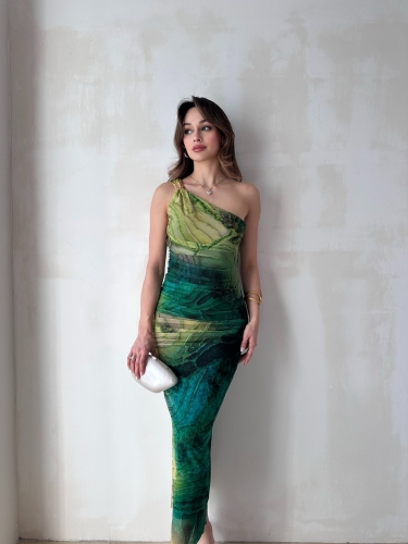 HANS Midi Elbise 4422 - Yeşil - Mooi Butik