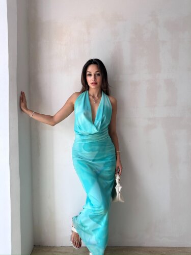 HELİOS Maxi Elbise 8036 - Turkuaz - Mooi Butik