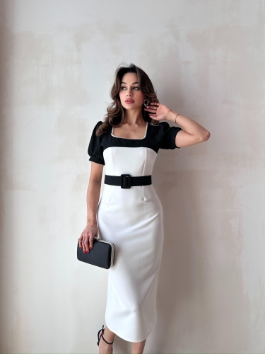 HESPERA Midi Elbise 8864 - Beyaz - Mooi Butik