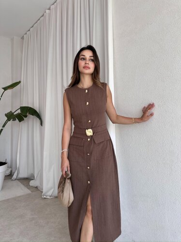 HEWSON Midi Elbise 9238 - Acı Kahve - Mooi Butik