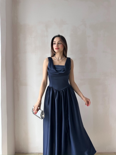 HİPATİA Maxi Elbise 5090 - Lacivert - Mooi Butik