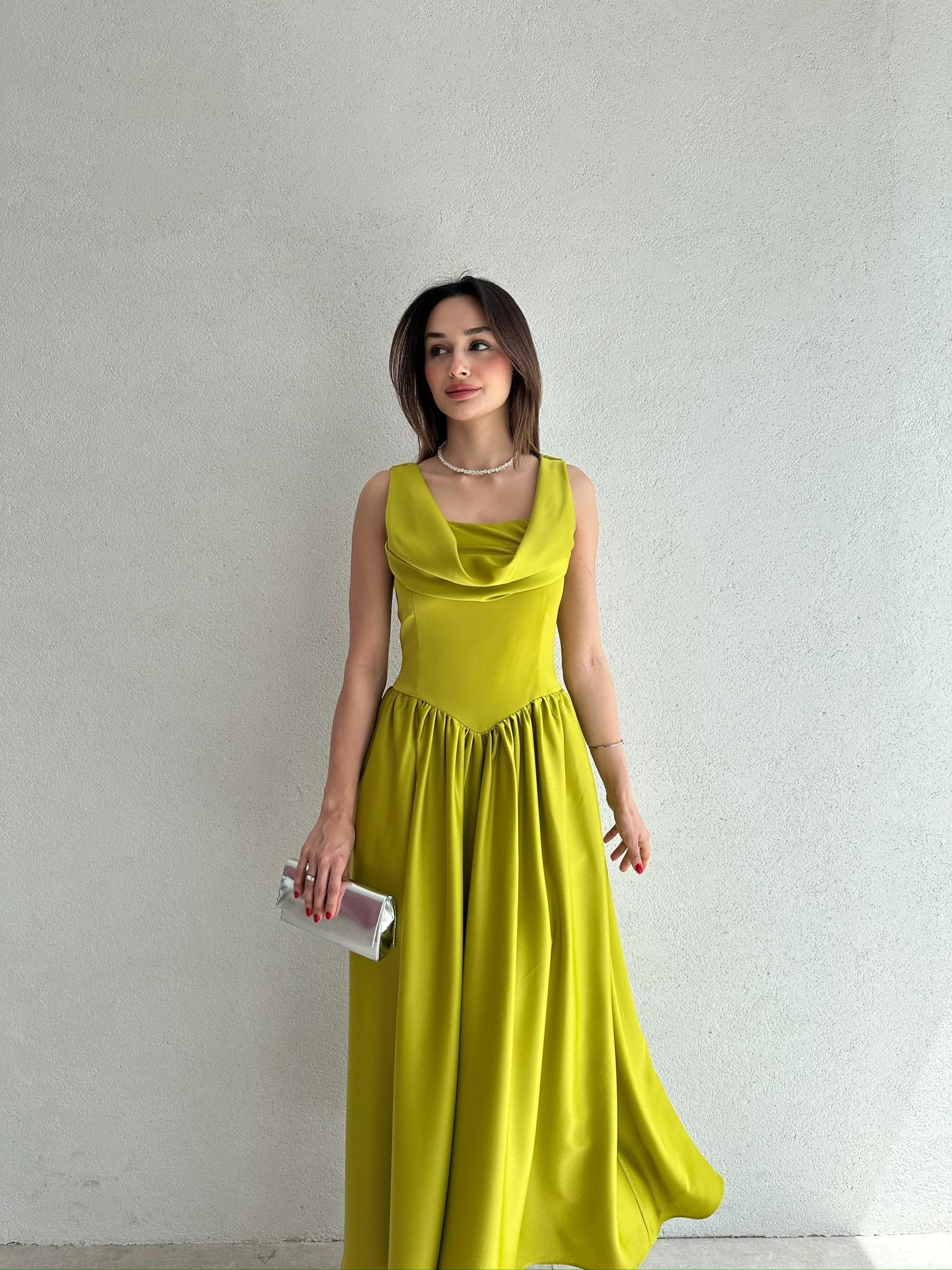 HİPATİA Maxi Elbise 5090 - Yağ Yeşili 