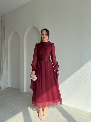 HOOD Maxi Elbise 9054 - Bordo - Mooi Butik