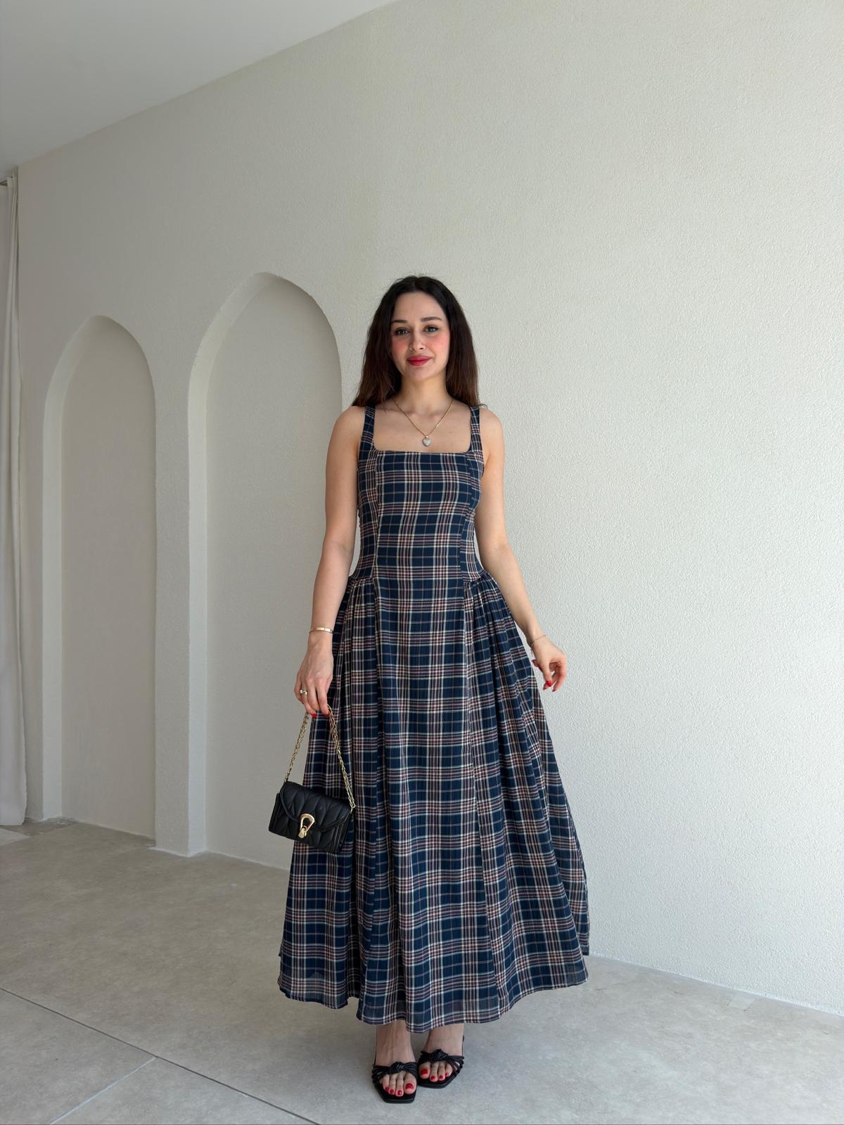 HUNTER Ekoseli Maxi Elbise 5469 - Lacivert