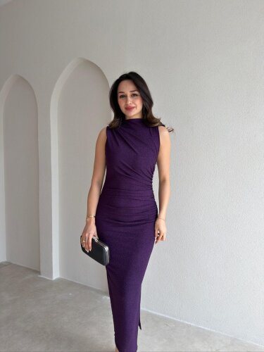 HUXLEY Simli Midi Elbise 5933 - Mor - Mooi Butik