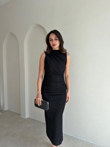 HUXLEY Simli Midi Elbise 5933 - Siyah - Mooi Butik