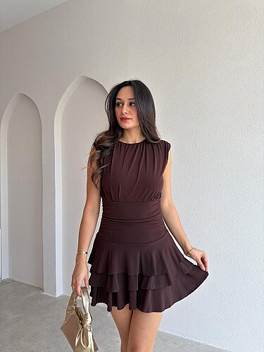 İBBİE Mini Elbise 3033 - Acı Kahve - Mooi Butik