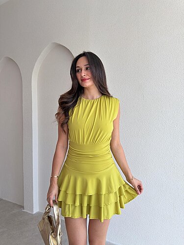 İBBİE Mini Elbise 3033 - Yağ Yeşili - Mooi Butik