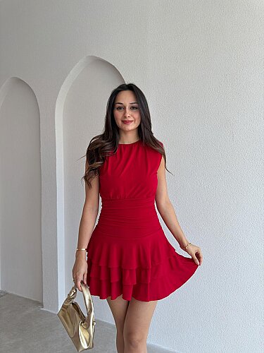 İBBİE Mini Elbise 3033 - Kırmızı - Mooi Butik