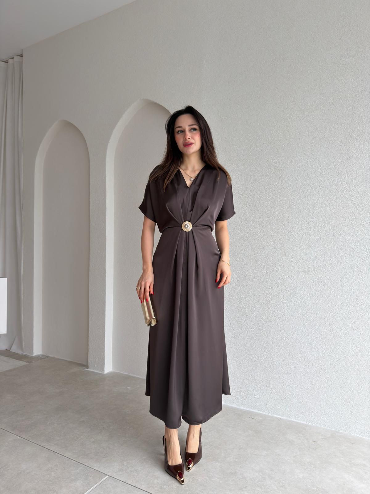 İNFERO Midi Elbise 8943 - Acı Kahve