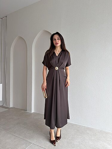İNFERO Midi Elbise 8943 - Acı Kahve - Mooi Butik