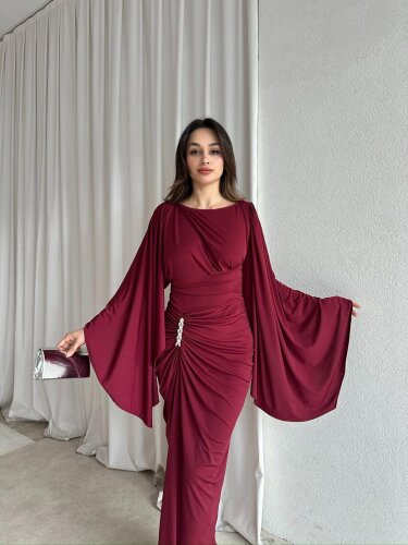 ISABEL Maxi Elbise 8755 - Bordo - Mooi Butik