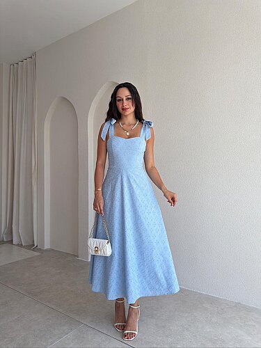 JEREMY Fisto Midi Elbise 1903 - Bebe Mavisi - Mooi Butik