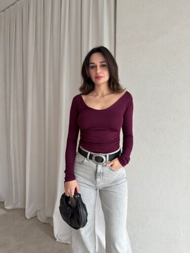 JESSİE Bodysuit 8861 - Mürdüm - Mooi Butik