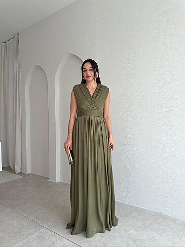 JİVA Maxi Elbise 3049 - Haki - Mooi Butik