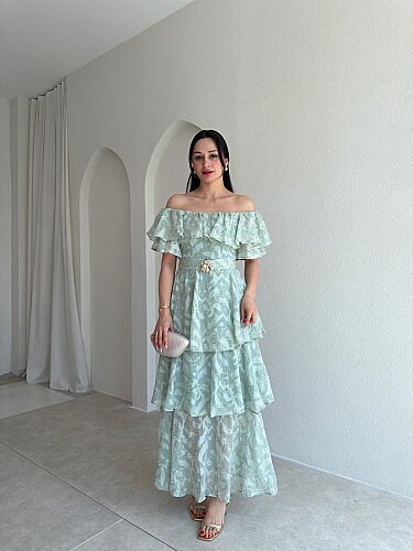 JODIE Düşük Omuzlu Elbise 8970 - Mint - Mooi Butik