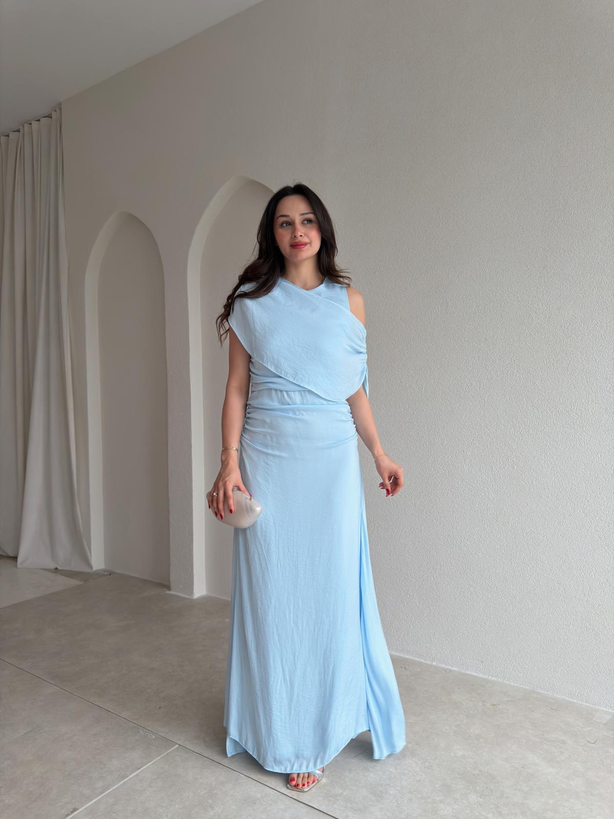 JORDAN Midi Elbise 8915 - Mavi