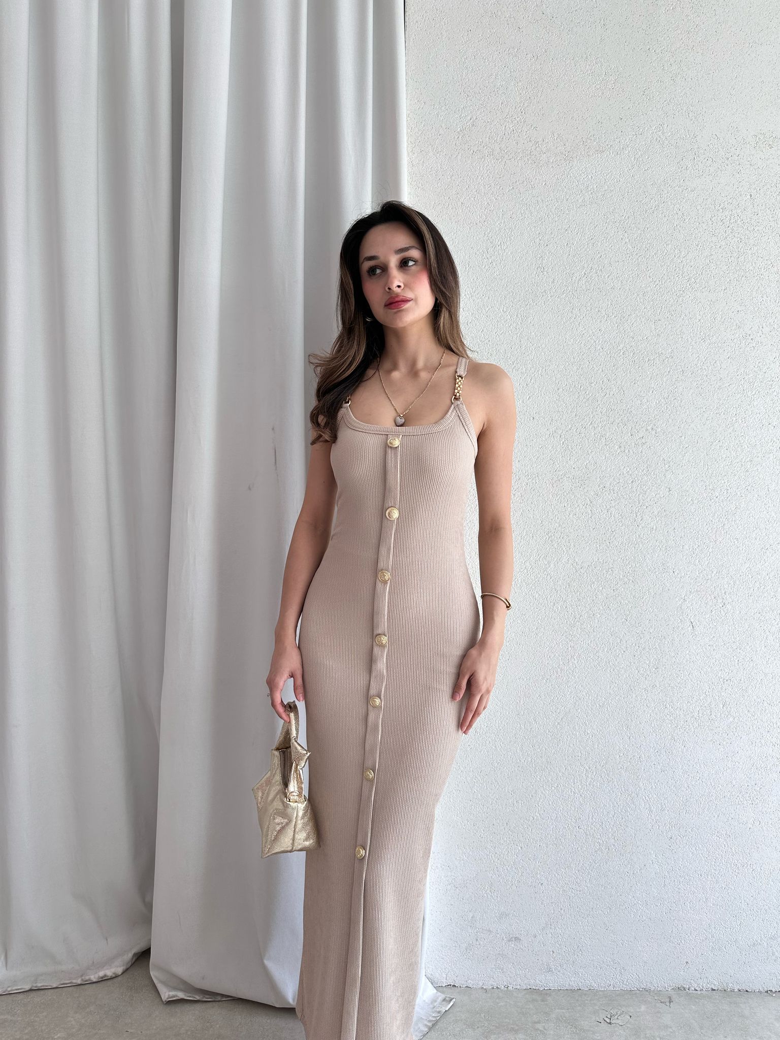 JUDİTH Maxi Elbise 5072 - Vizon