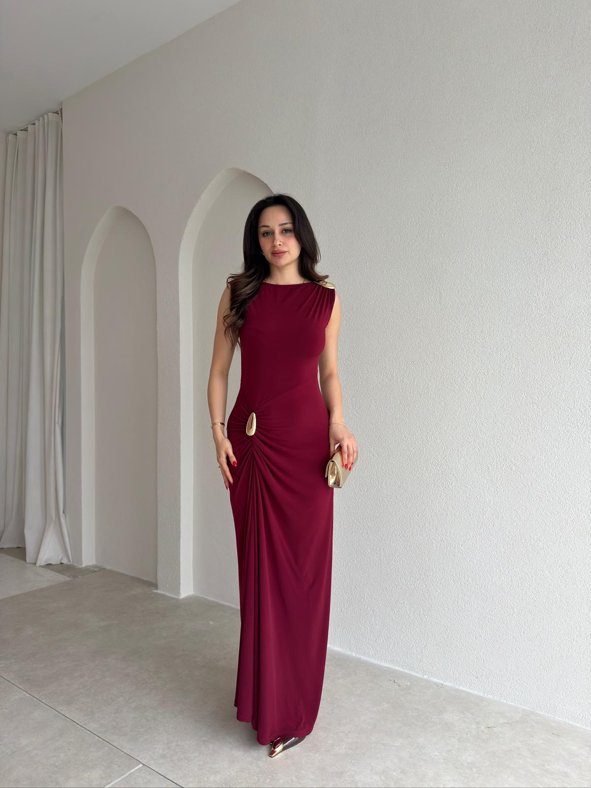 JUNGLE Maxi Elbise 7891 - Bordo