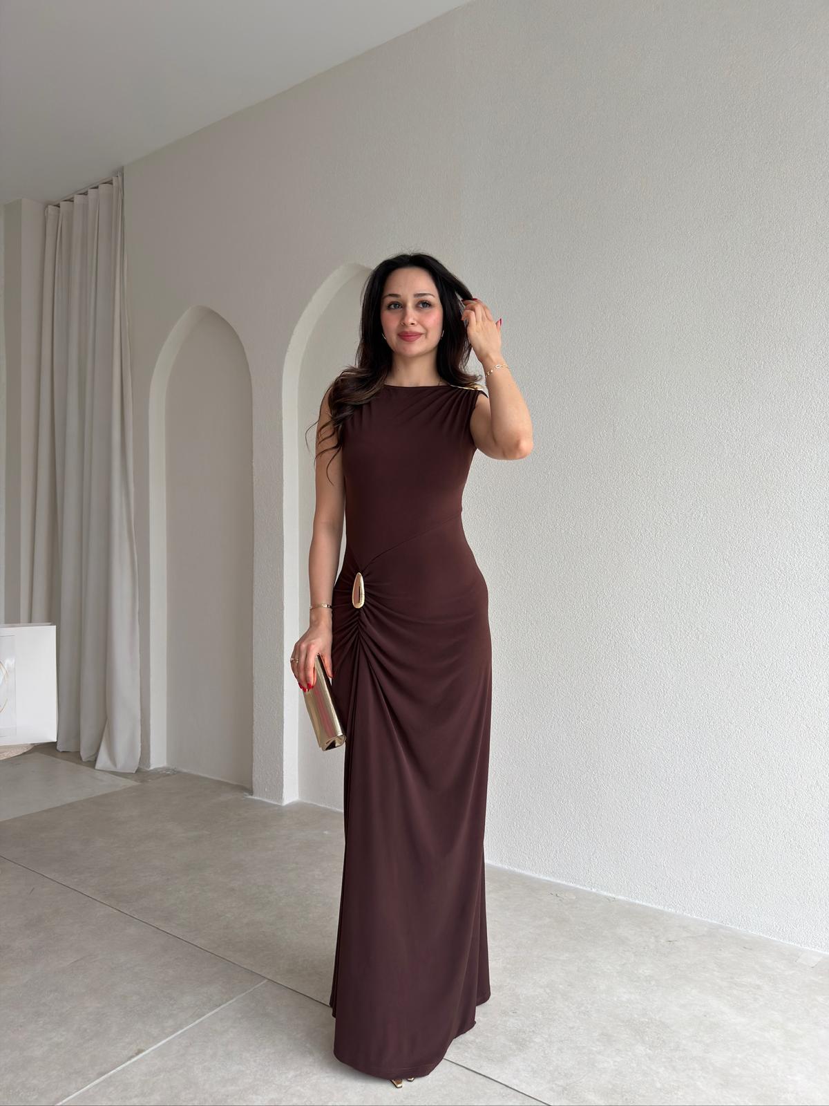 JUNGLE Maxi Elbise 7891 - Acı Kahve