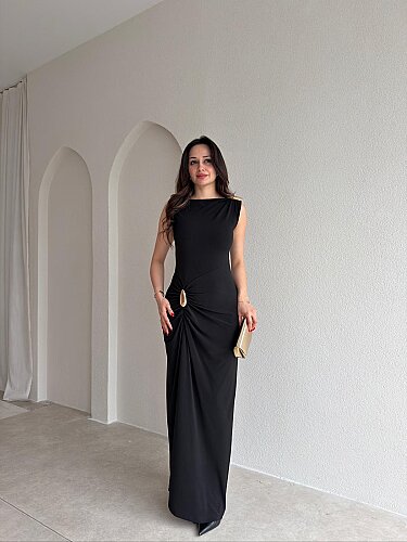 JUNGLE Maxi Elbise 7891 - Siyah - Mooi Butik