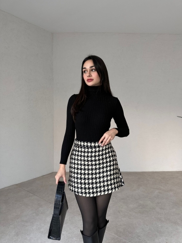 Kazayağı Desenli Mini TOOMER Etek 4333 - Ekru - 1