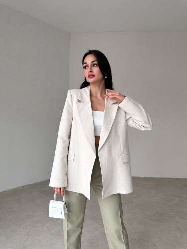 Keten Kumaş Fleur Ceket - Bej - Mooi