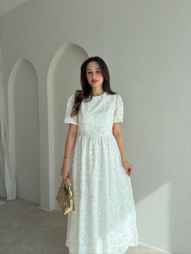 KİTY Fisto Midi Elbise 2442 - Beyaz - Mooi Butik