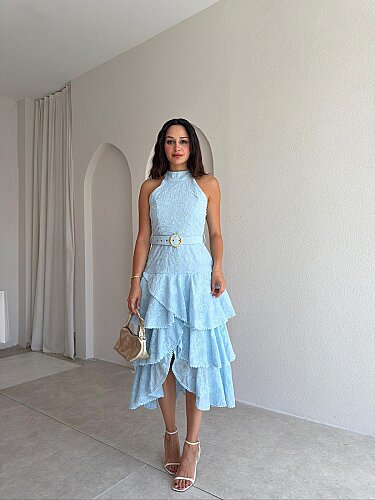 KOURTY Midi Elbise 0367 - Bebe Mavi - Mooi Butik