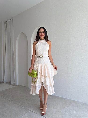 KOURTY Midi Elbise 0367 - Krem - Mooi Butik