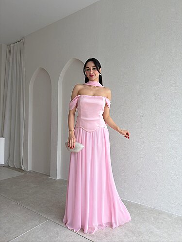 KRİSTOF Maxi Elbise 5113 - Pembe - Mooi Butik