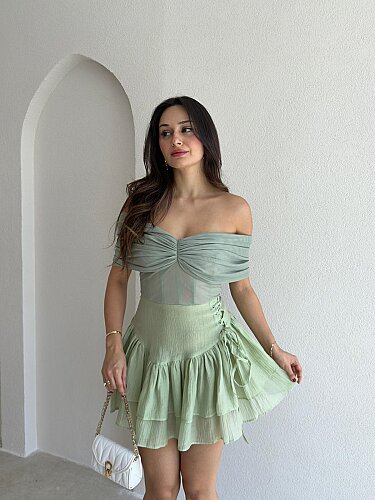 LADY Transparan Detaylı Mini Elbise 4021 - Mint - Mooi Butik