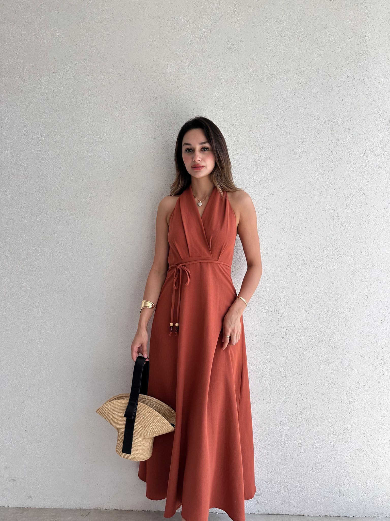 LATEC Maxi Elbise 6459 - Kiremit