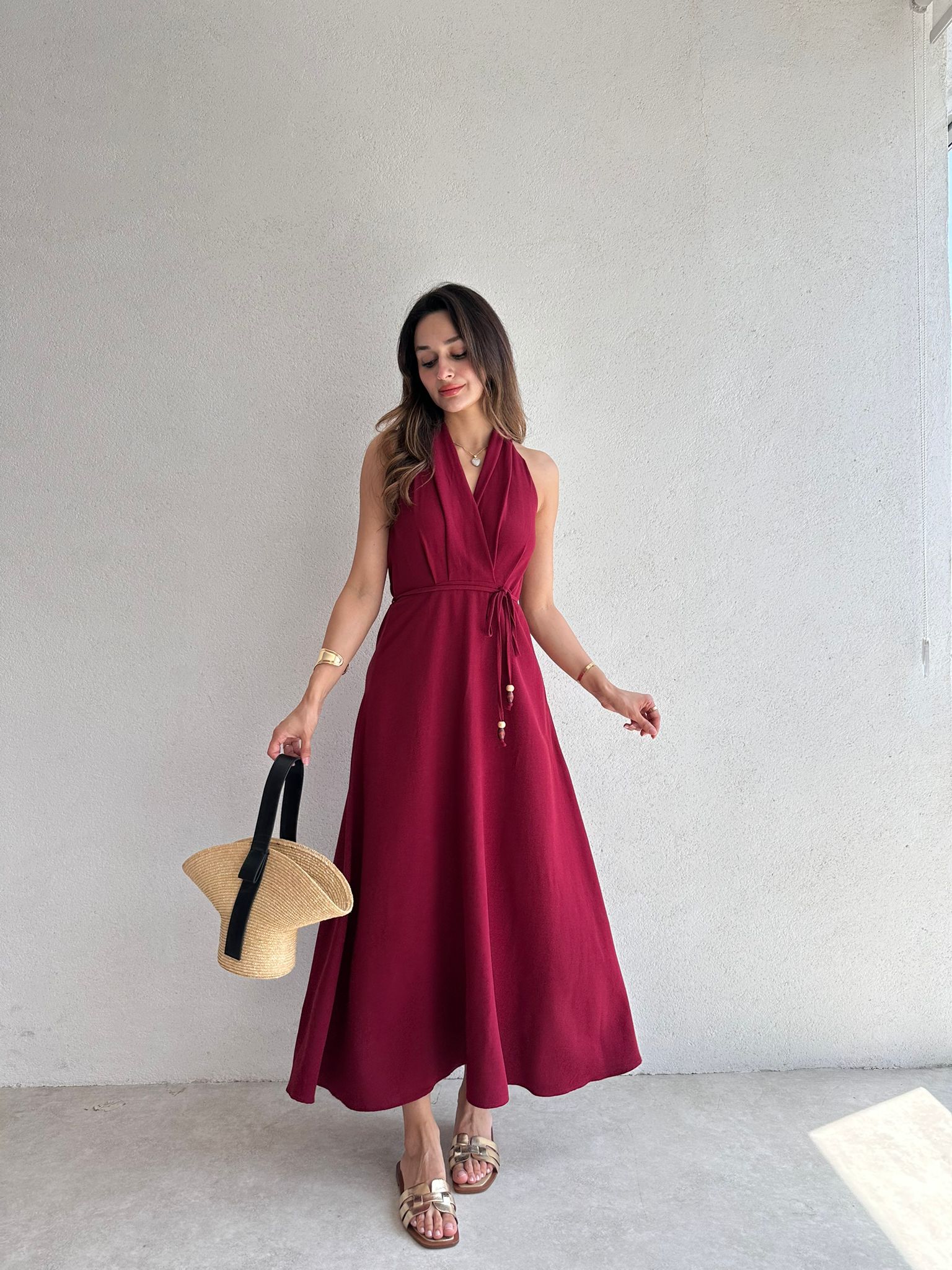 LATEC Maxi Elbise 6459 - Bordo