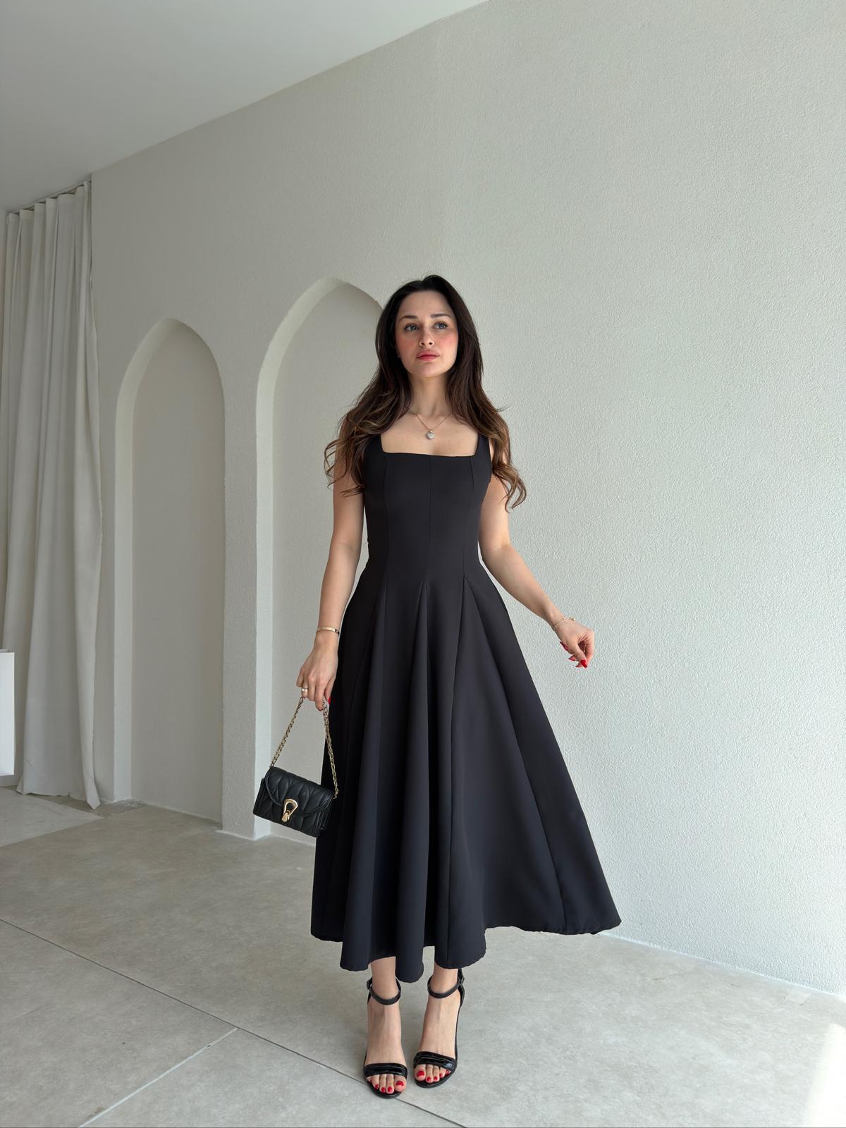 LAVOİR Kuşaklı Midi Elbise 5480 - Siyah