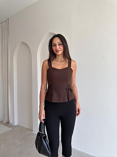 LEMİNA Bel Detaylı Bluz 8027 - Acı Kahve - Mooi Butik