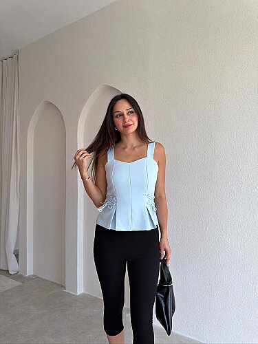 LEMİNA Bel Detaylı Bluz 8027 - Bebe Mavisi - Mooi Butik