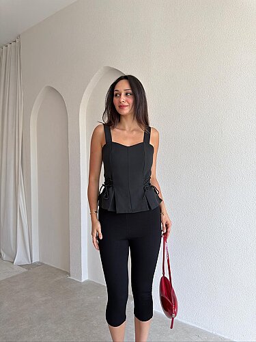 LEMİNA Bel Detaylı Bluz 8027 - Siyah - Mooi Butik